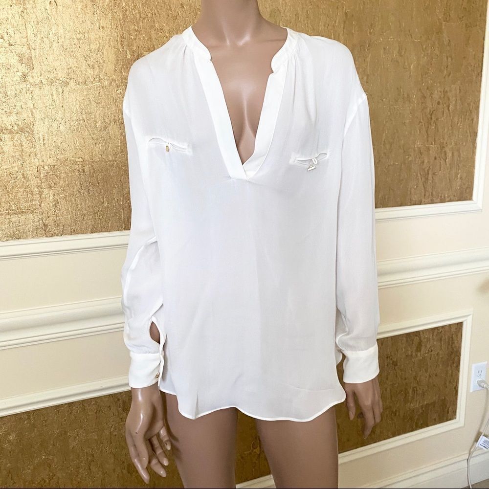 Zara woman white chiffon long sleeves blouse S